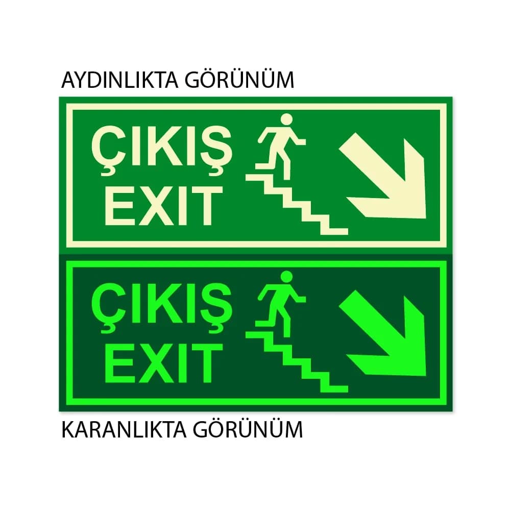 Lümen Folyolu Acil Çıkış Sağ Aşağı Merdiven Ok